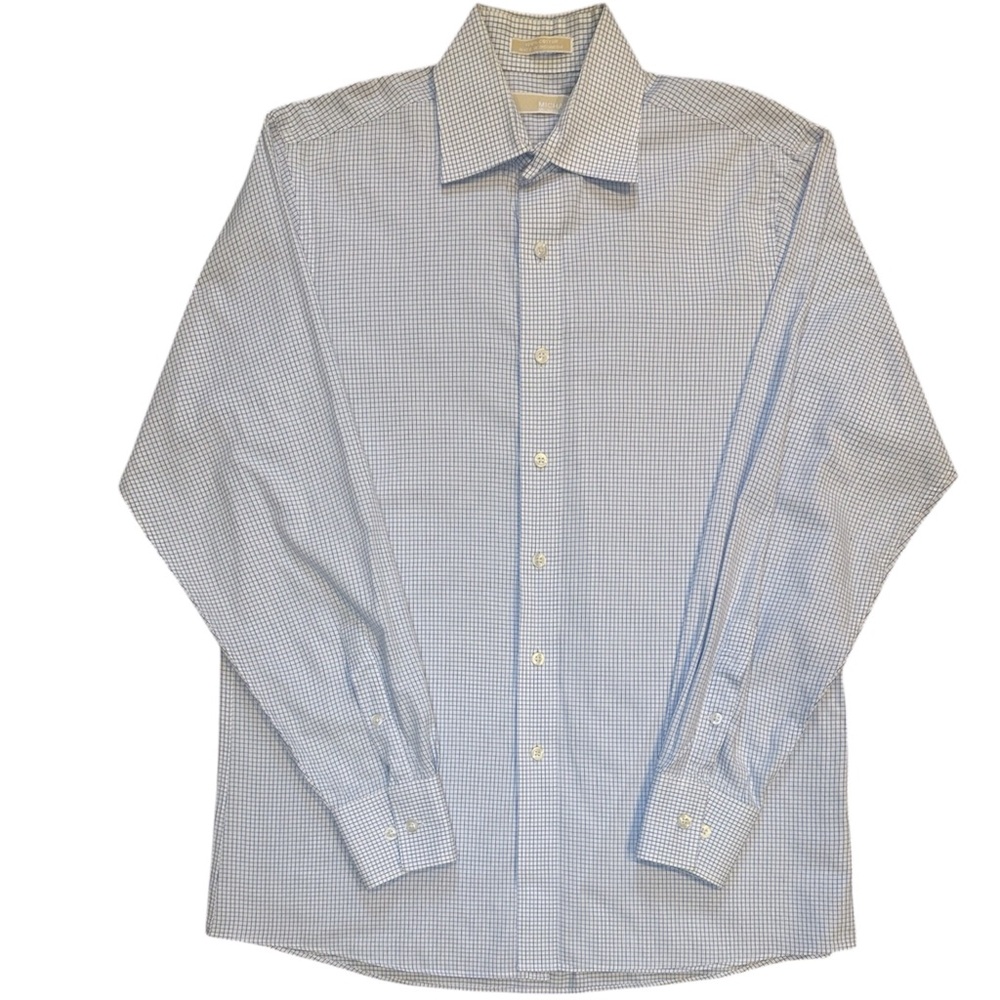 Michael Kors Men's Blue Dress Shirt Long Sleeve Button Up Neck 15.5